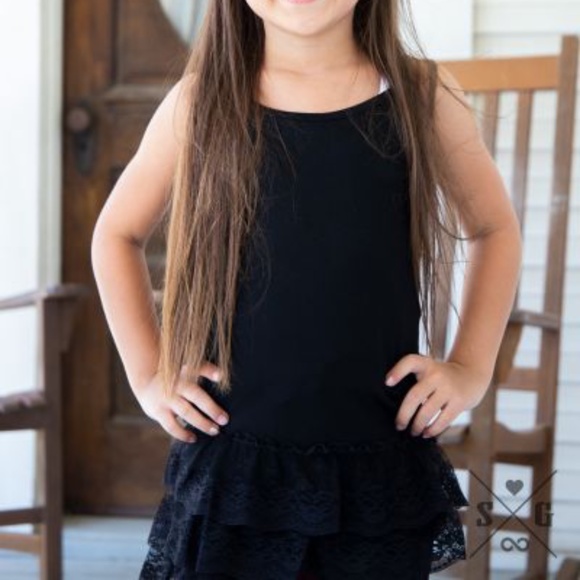 Girls Black Lace Ruffle Cami Tank Top - Picture 2 of 5